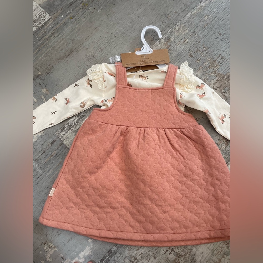 NWT Rabbit Bear Wild Horses Dress, Sock, Crocheted Bow Set - Picture 2 of 8